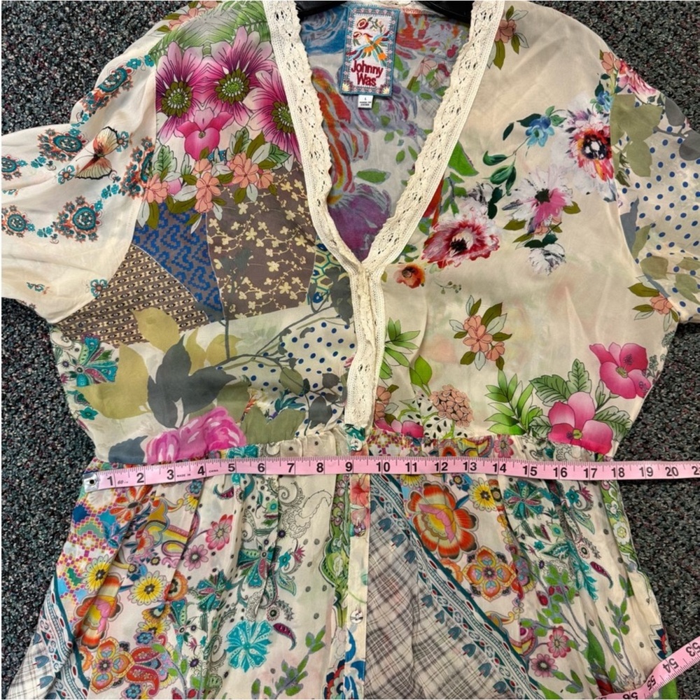 Johnny Was Milana Silk Blend Floral Patchwork Maxi Dress Size Large - Picture 7 of 11